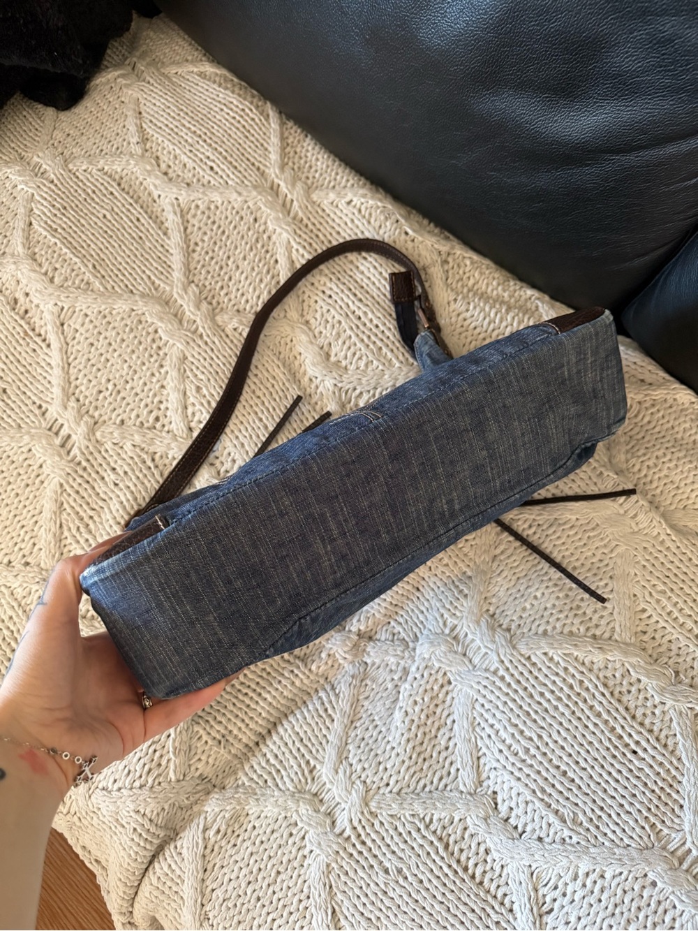 Guess Denim Shoulder Bag with Dark Brown Trim - Picture 6 of 11